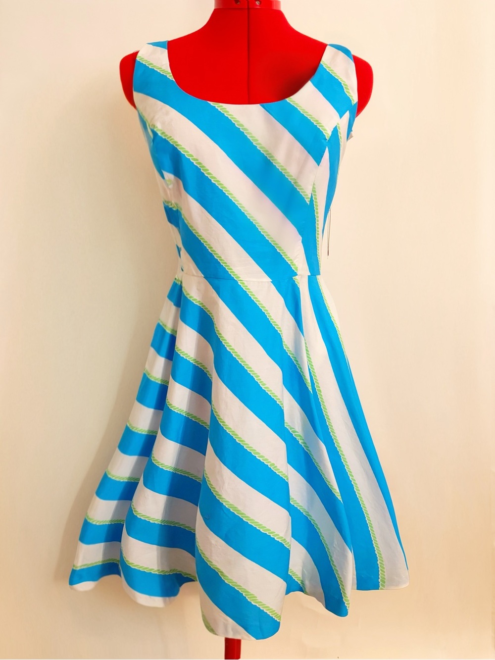 Lilly Pulitzer Blue, White and Green Striped Sleeveless Dress